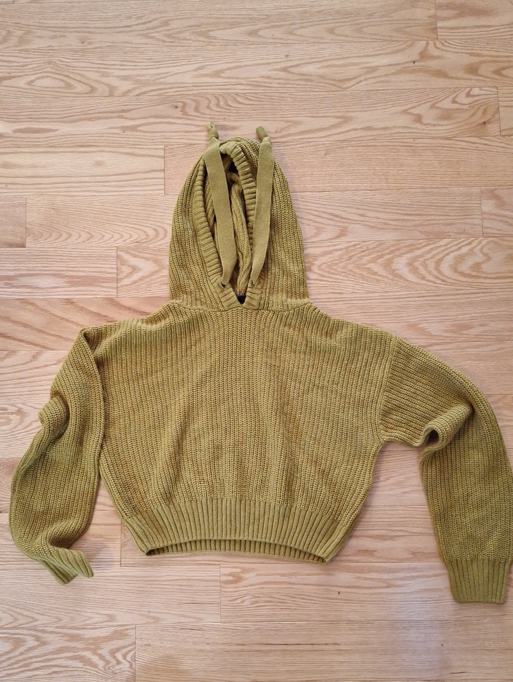 Divided Olive Hooded Cropped Knit Sweater